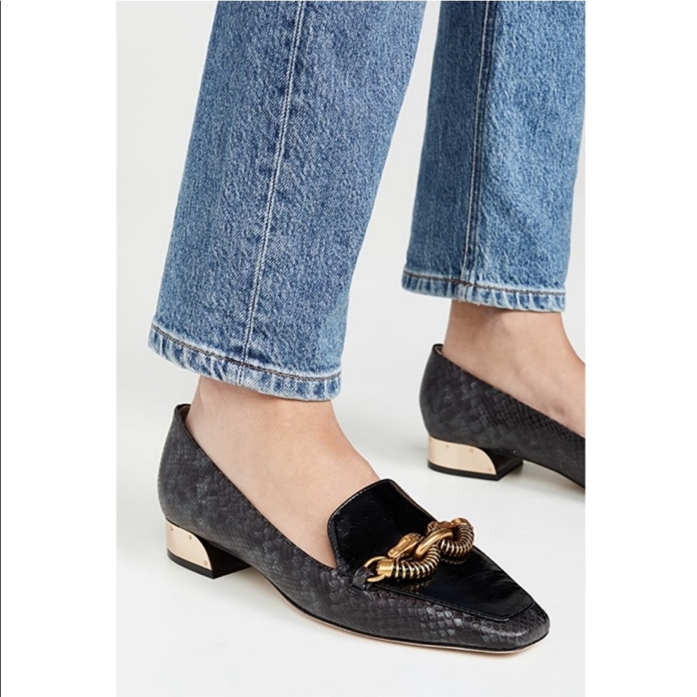 NEW Tory Burch Jessa Loafers Black Snakeskin